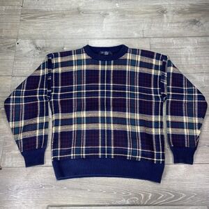 GANT‎ Sweater Mens Extra Large Blue Plaid Cotton Crewneck Pullover Knit Classic